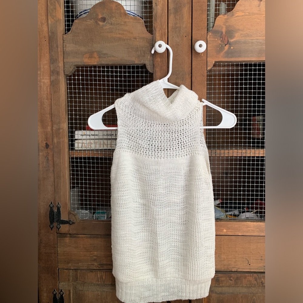 Vintage cream woven drape neck sleeveless top